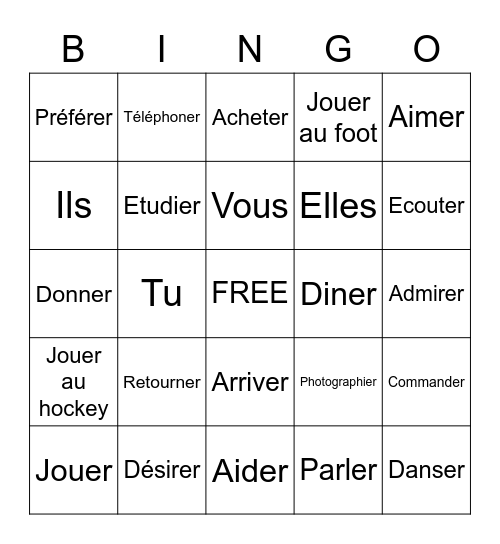 Les verbes en -ER Bingo Card