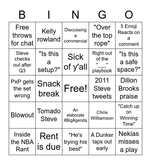 The Dunker Spot STREAM Bingo Card