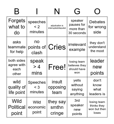 Adj Feedback Bingo Card