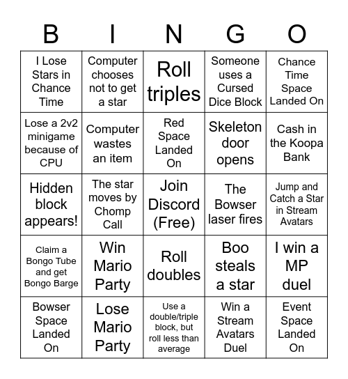 Chenergy Bday Mario Party Bingo ^_^ Bingo Card