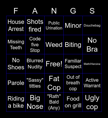 Sticky Squad COPS Bingo Card