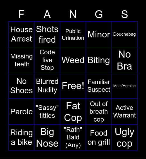 Sticky Squad COPS Bingo Card