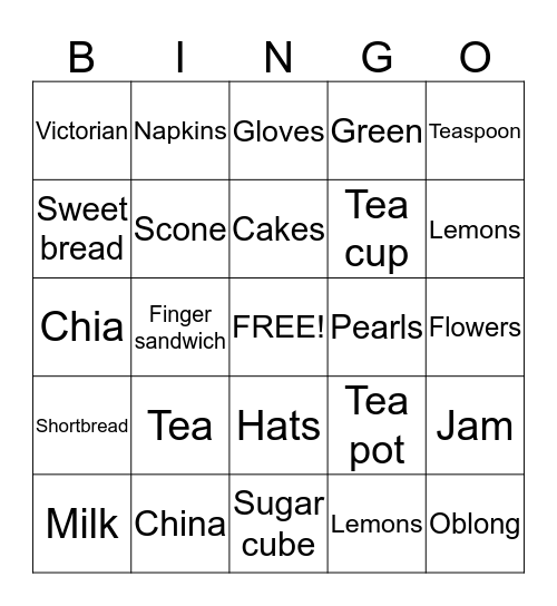 Tea Bingo  Bingo Card