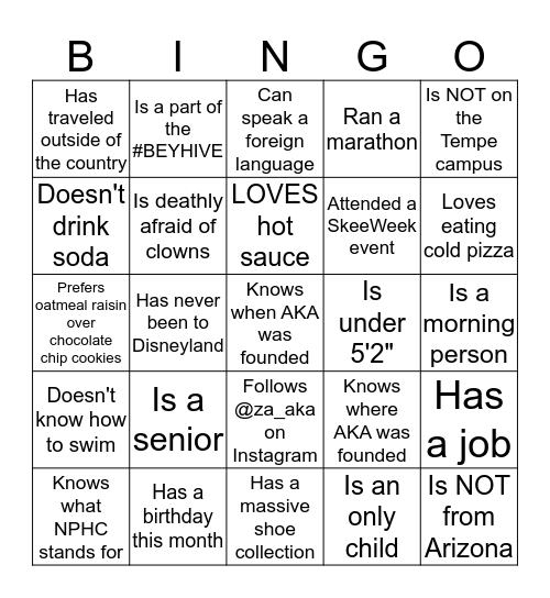 AKA Icebreaker Bingo FINAL Bingo Card