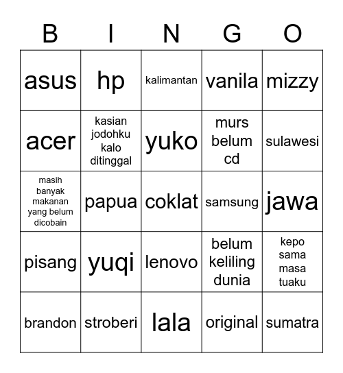 kok tumben 4 garis biasanya 5 Bingo Card