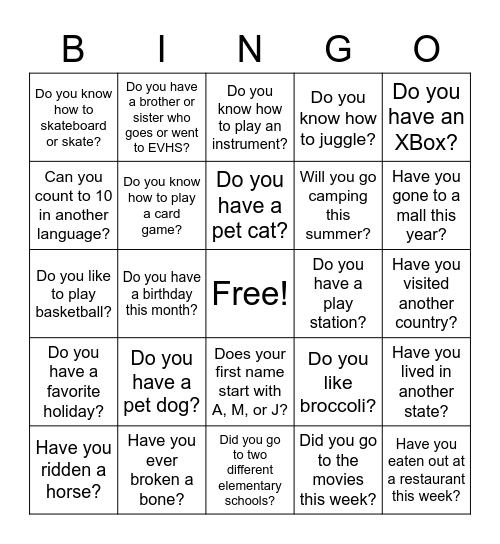 Untitled Bingo Card