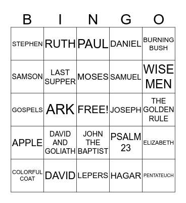 BIBLE BINGO! Bingo Card