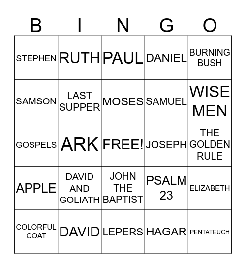 BIBLE BINGO! Bingo Card