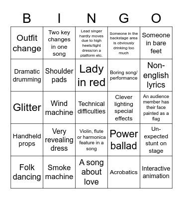 Eurovision Bingo Card