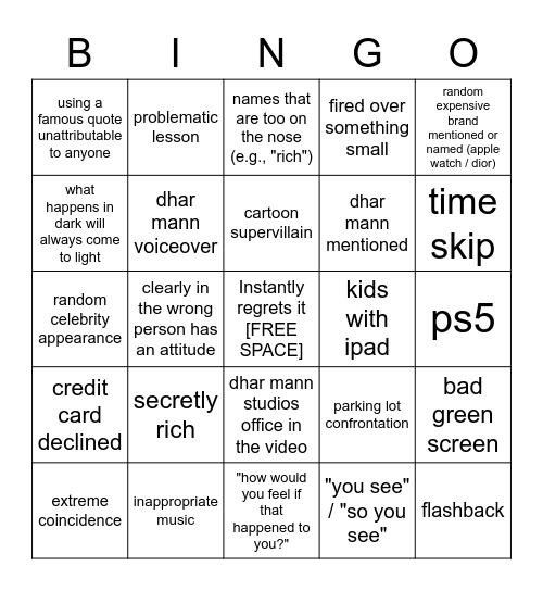 Dhar Mann Bingo v2 Bingo Card