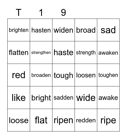 Teal 19 Bingo Card