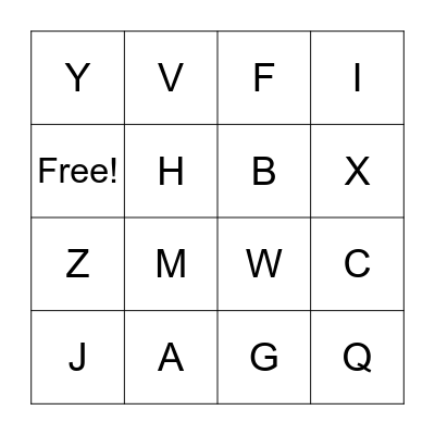 Uppercase Alphabet Bingo Card