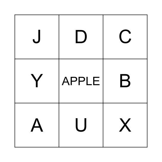 UPPERCASE 3 year old Bingo Card