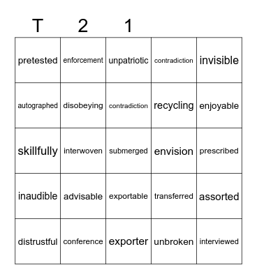 Teal 21 Bingo Card