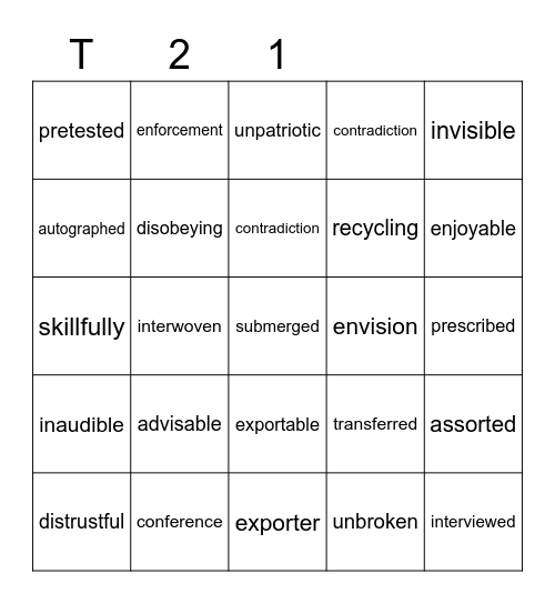 Teal 21 Bingo Card