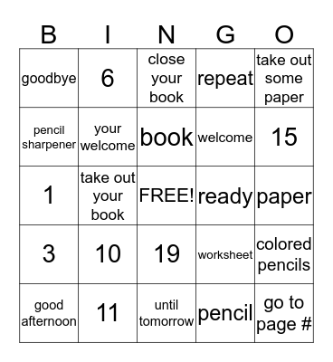 Spanish 1: Greetings, Commands,school supplies & Numbers Bingo Card