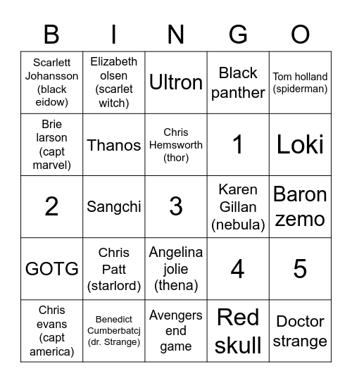 Untitled Bingo Card