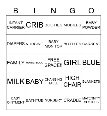 Veruska & Gbenga's Baby Bingo Card