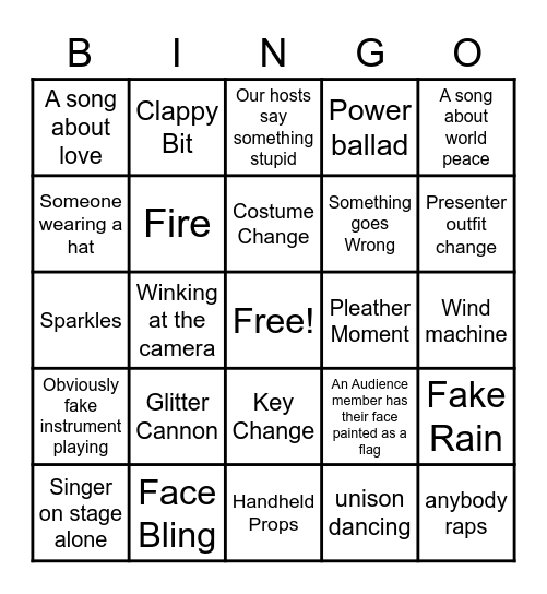 EUROVISON BBY Bingo Card