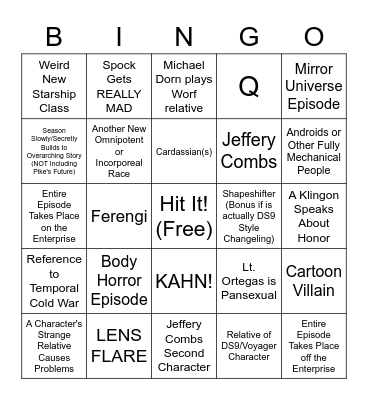 Star Trek: Strange New Worlds Bingo Card