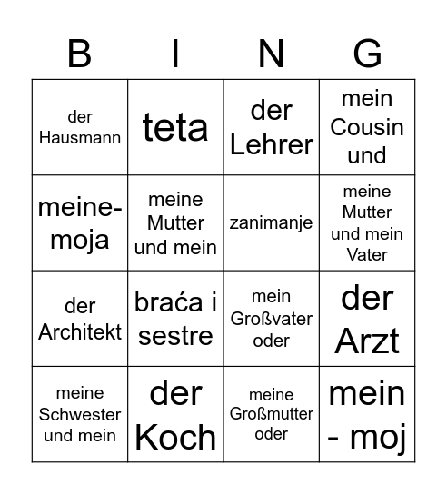 Familie und Berufe Bingo Card