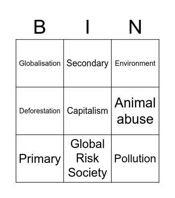 Sociology Bingo Card