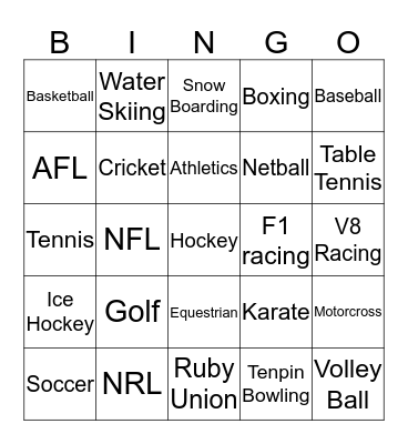 Sports Bingo Card