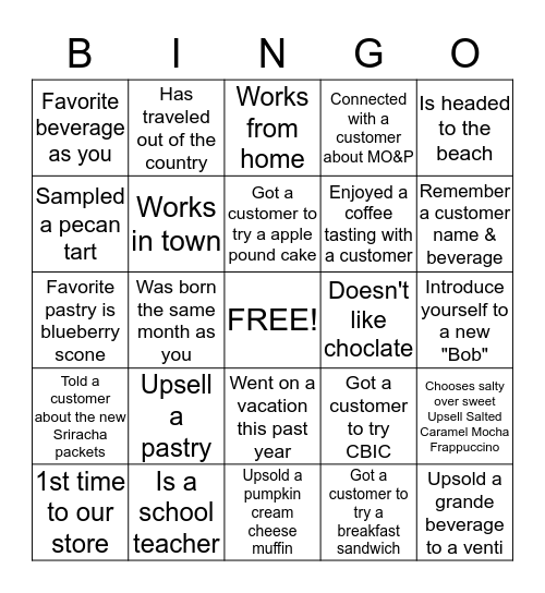Customer Connect Bingo Card