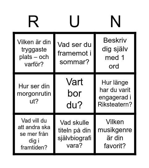 RUN - BINGO Card