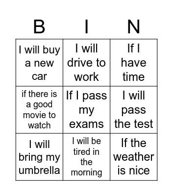 First Conditional Bingo Card