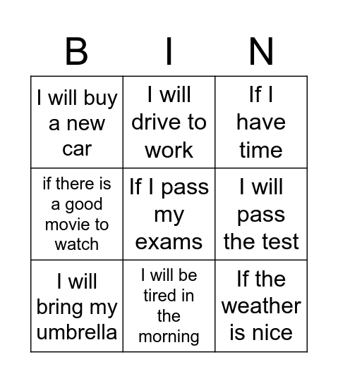 First Conditional Bingo Card