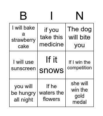 First Conditional Bingo Card