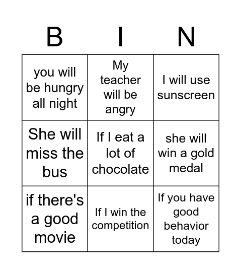 First Conditional Bingo Card