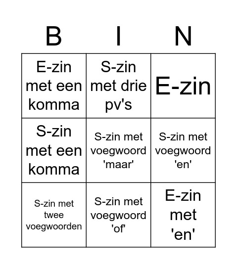 Enkelvoudige en samengestelde zin Bingo Card