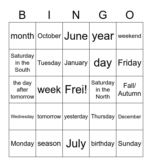 Der Kalender Bingo Card