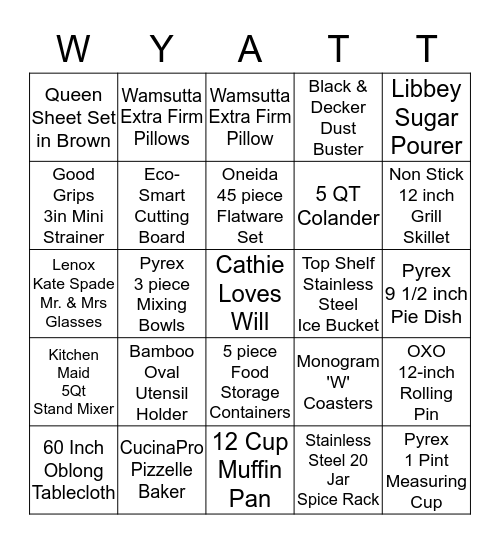 From Miss to Mrs, Love and Best Wishes Bingo Card