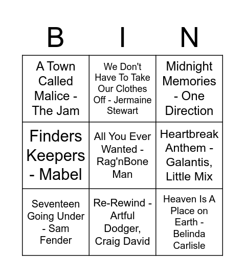Friday Fun: Musical Bingo Card