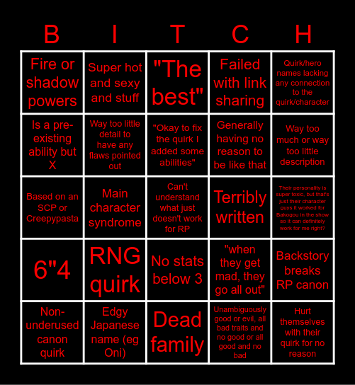 Shitty OC Submission Bingo Card
