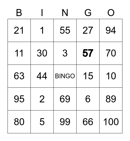 Chinese bingo Card