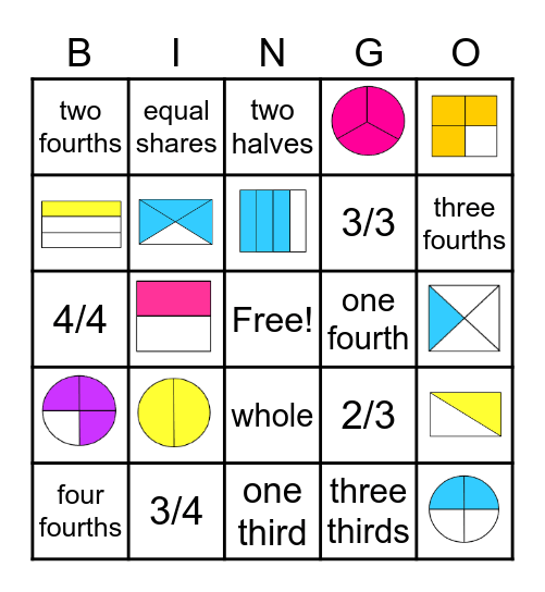Halves, Thirds, Fourths Bingo Card
