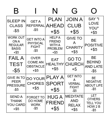 PERSONAL BANK ACCOUNT BINGO Card