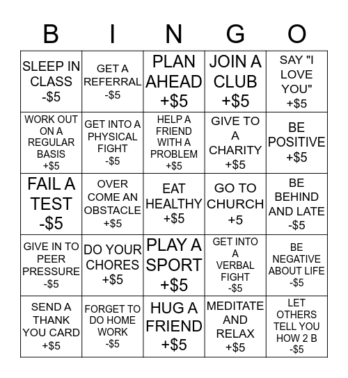 PERSONAL BANK ACCOUNT BINGO Card