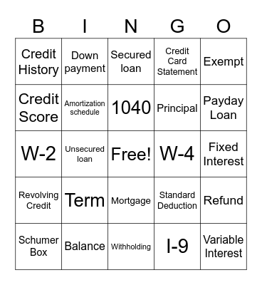 Taxes & Credit Bingo Card