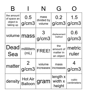 Density Bingo Card