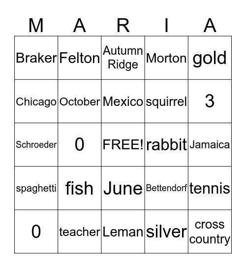 ALL ABOUT Bingo Card