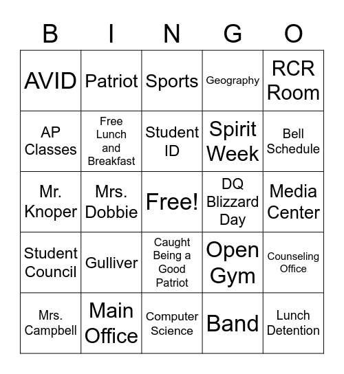 PATRIOT BINGO Card