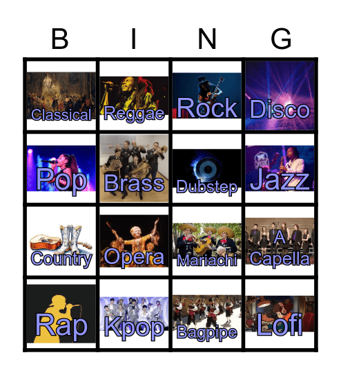 Genres of Music Bingo Card