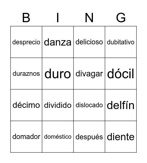 Lista 29-5to Bingo Card