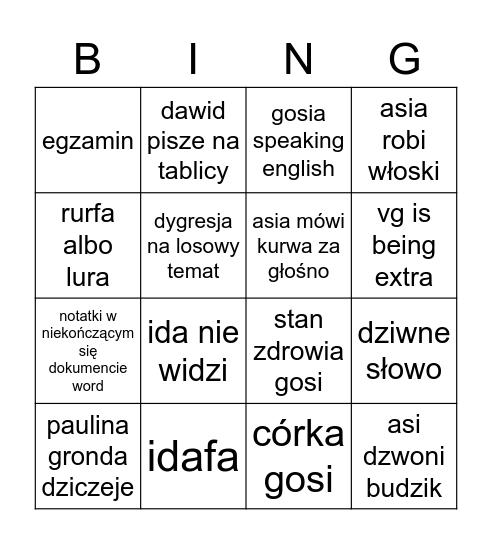 gosia bingo Card