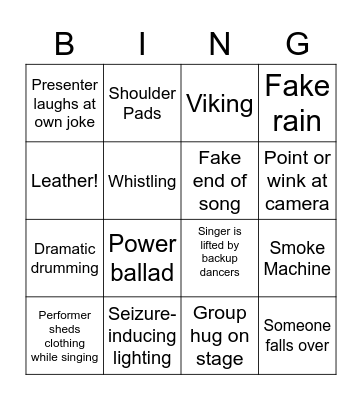 Eurovision Bingo Card